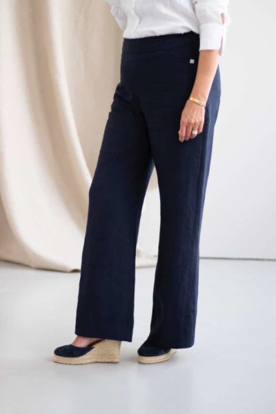 Remarquable - Pantalon large en lin marine - Côté