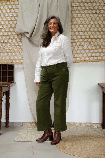 Pantalon Large en velours côtelé vert kaki - Pantalon large femme Hiver3