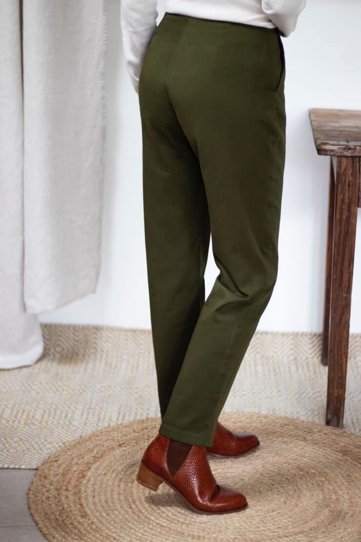 Pantalon cigarette en coton vert olive - Pantalon femme fabriqué en France - Modèle Charmant3