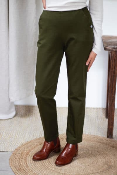 Pantalon cigarette en coton vert olive - Pantalon femme fabriqué en France - Modèle Charmant4