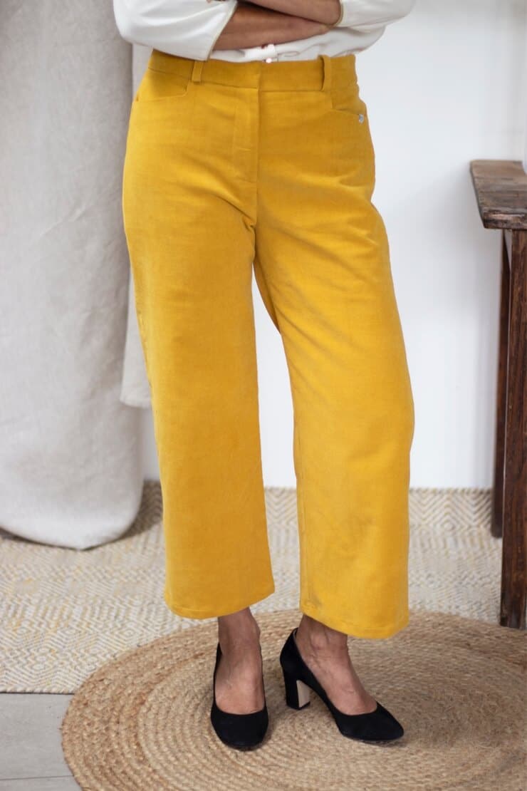 Pantalon en velours côtelé jaune - Pantalon large femme Hiver3