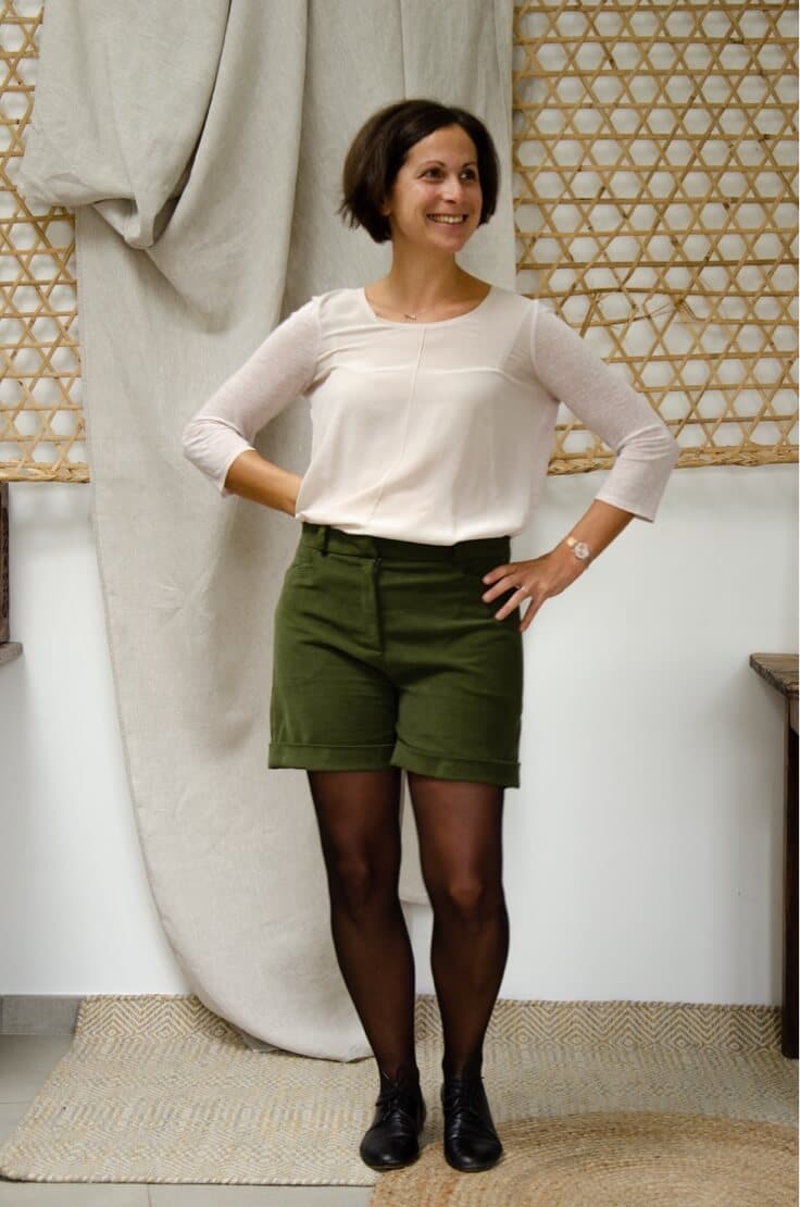 Short habillé velours vert kaki hiver femme - Velours de coton biologique4