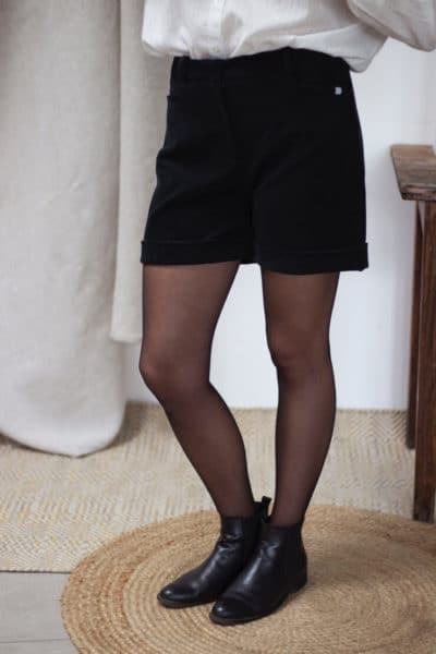Short femme velours noir hiver - Velours de coton biologique