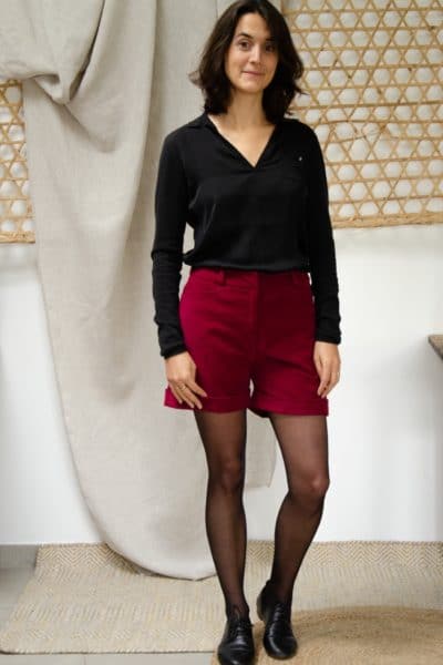 Short en velours de coton bio - Magnétique Rouge GOTS