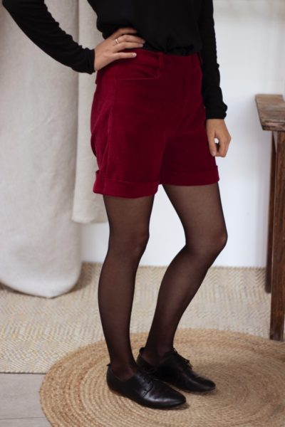 Short en velours de coton bio - Velours Rouge GOTS