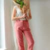 Pantalon femme droit en lin rose fabriqué en France pour une mode responsable - C.Bergamia - 1