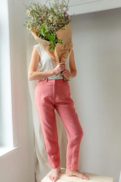 Pantalon femme droit en lin rose fabriqué en France pour une mode responsable - C.Bergamia - 1