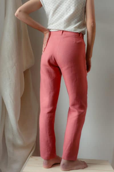 Pantalon femme droit en lin rose fabriqué en France pour une mode responsable - C.Bergamia - 2