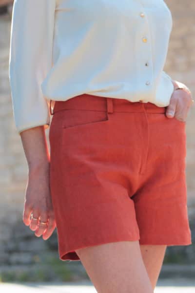 Short femme en lin orange fabriqué en France - L'Irresistible court - C.Bergamia