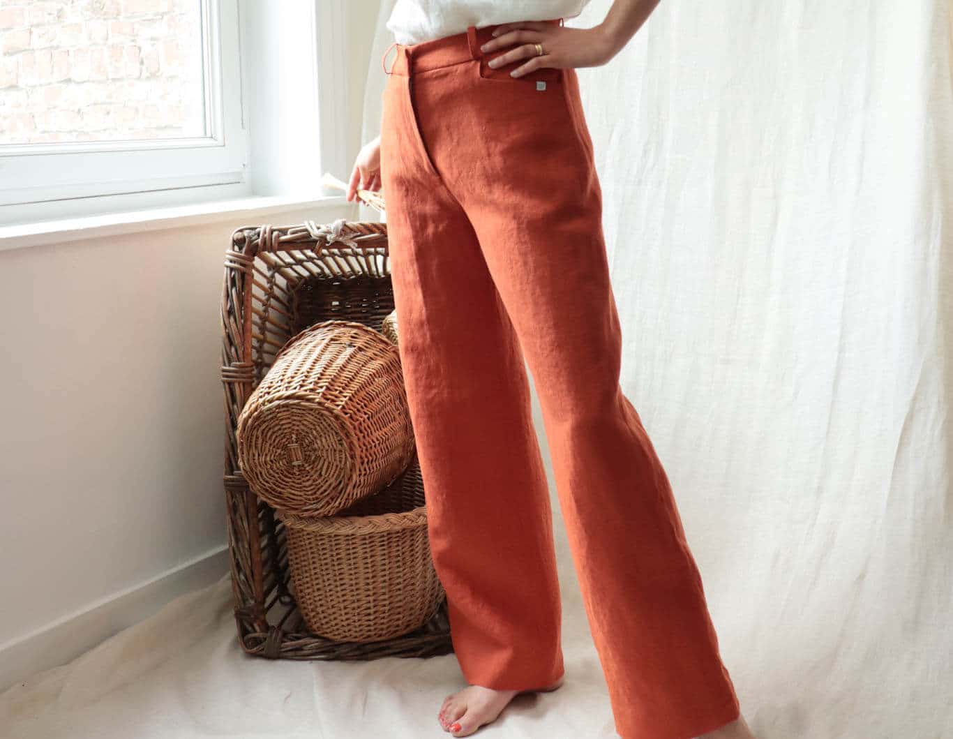 Comment porter un pantalon large quand on est petite - C.Bergamia pantalon large orange en lin