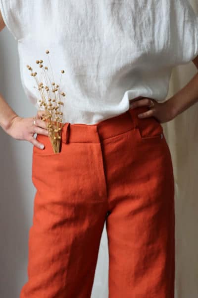 Pantalon ample en lin orange femme - Fabriqué en France par C.Bergamia - 14