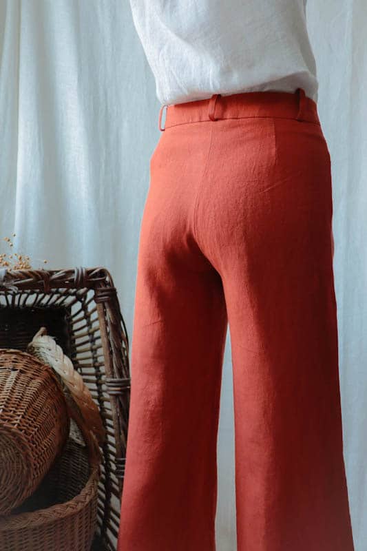 Pantalon large en lin orange femme - Fabriqué en France par C.Bergamia - 1