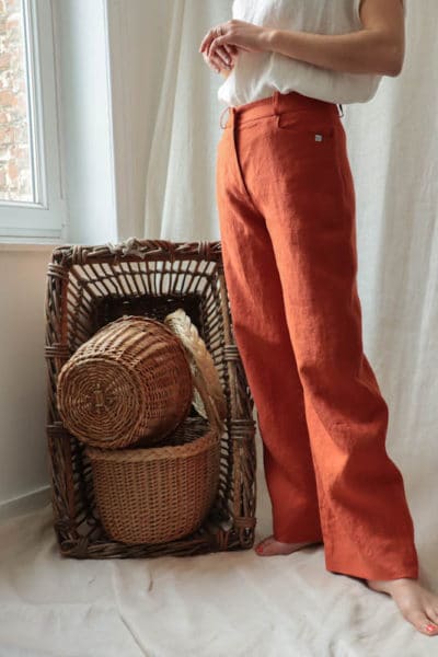 Pantalon large en lin orange femme - Fabriqué en France par C.Bergamia - 4
