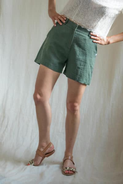 Short femme en lin jade fabriqué en France à Lyon par les ateliers français C.Bergamia 1