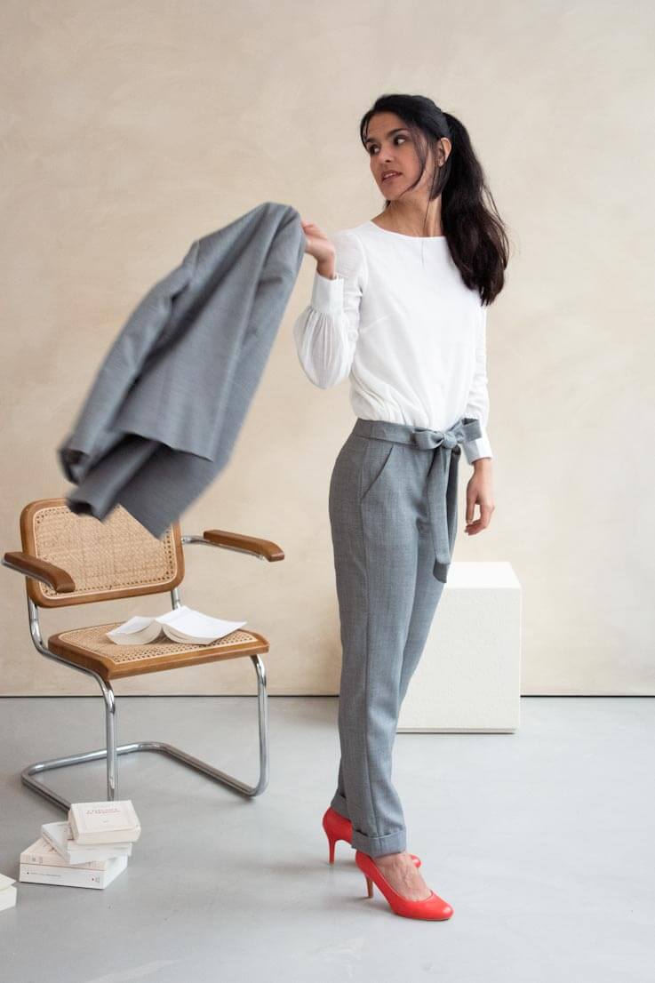 Pantalon business femme en laine upcyclée - Pantalon élégant en laine grise - C.Bergamia2 (1)