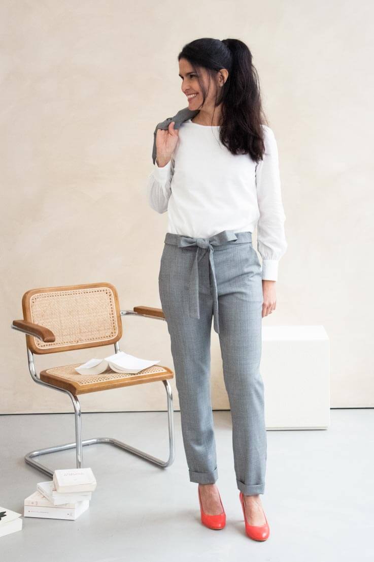 Pantalon business femme en laine upcyclée - Pantalon élégant en laine grise - C.Bergamia3 (1)