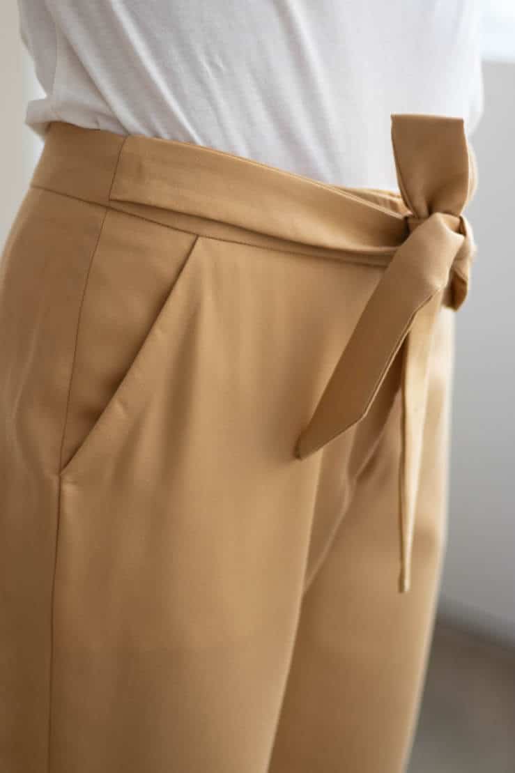 Pantalon taille haute avec noeud à la ceinture - Made in France