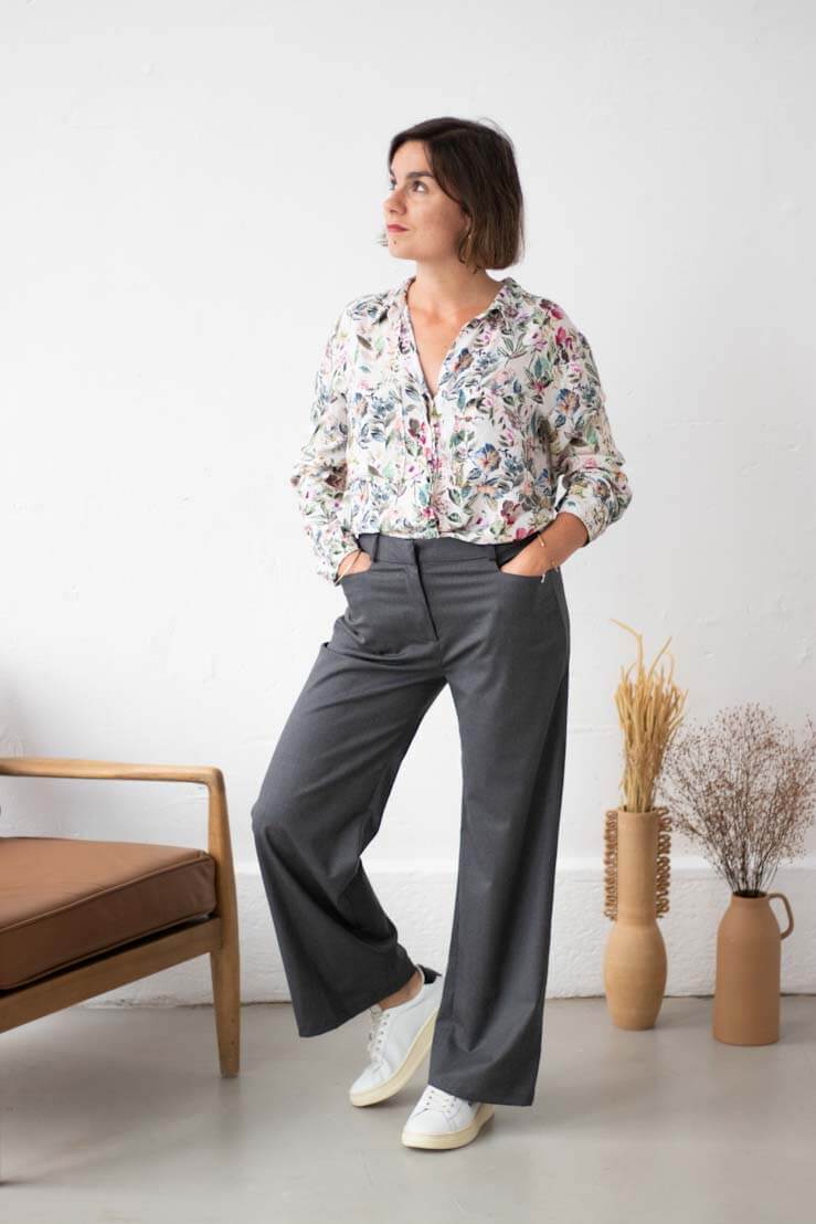 Le pantalon large femme gris à rayures en laine Certitude - My