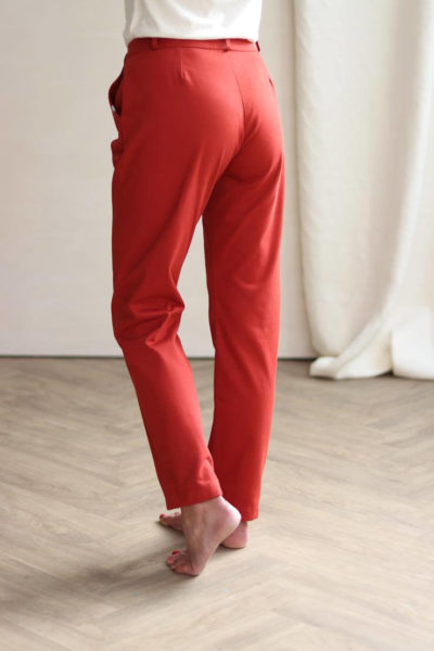 Pantalon femme made in france en coton rouge upcyclé - Pantalon droit en coton rouge - C.Bergamia 1