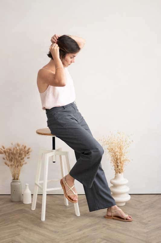 Pantalon large en laine grise lainage femme Fabrication fran aise