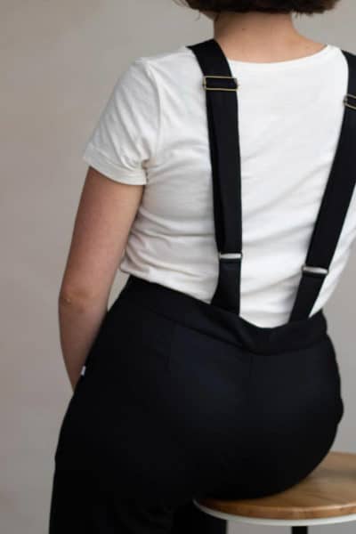 Salopette chic - La Raffinée salopette élégante en laine noir - pantalon à bretelles made in France - C.Bergamia1