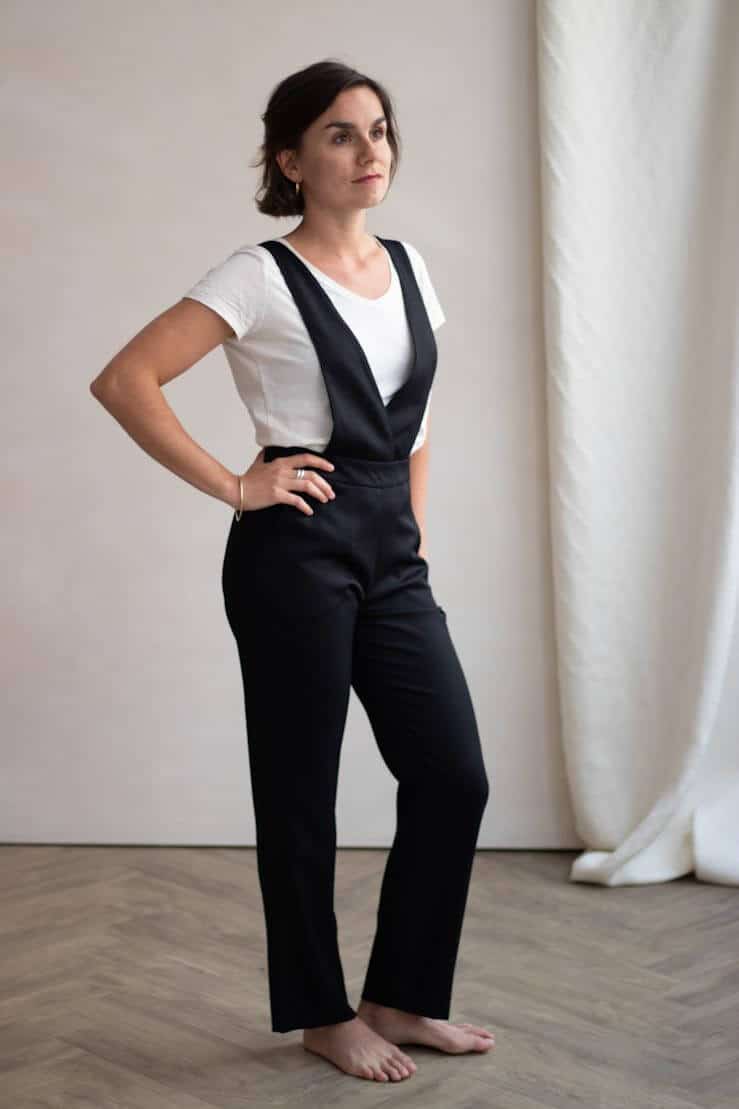 Salopette chic - La Raffinée salopette élégante en laine noir - pantalon à bretelles made in France - C.Bergamia 2