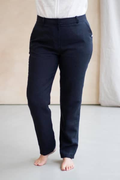 Pantalon slim en lin marine - Pantalon femme made in France - C.Bergamia