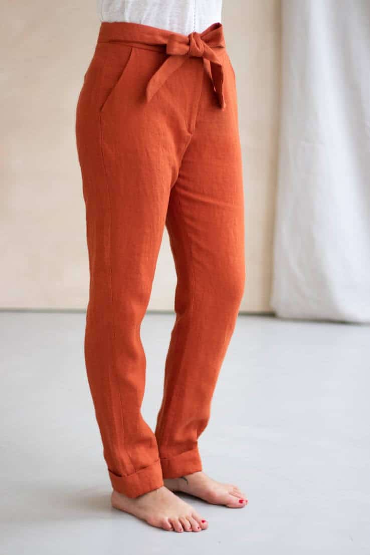 Le ROMANTIQUE pantalon avec noeud en lin orange