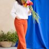 Le pantalon ample en lin orange fabriqué en France - Pantalon large lin couleurs femme 2 (1)