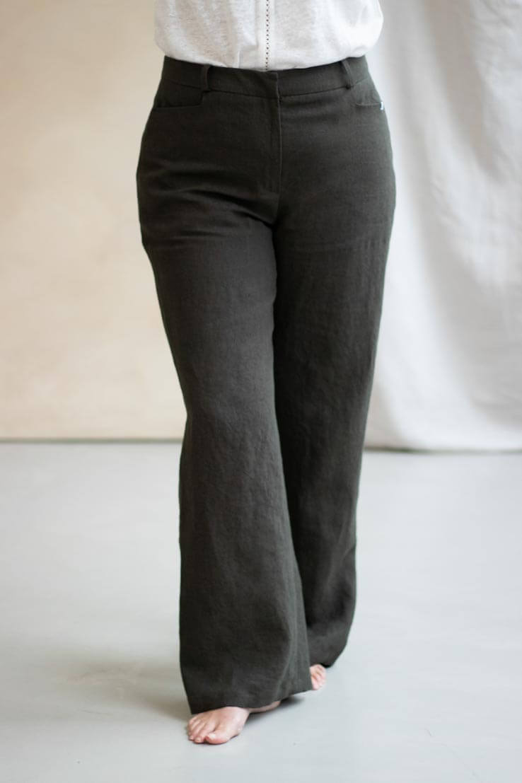 Pantalon large en lin made in france - Pantalon ample en lin kaki - C.Bergamia - 1