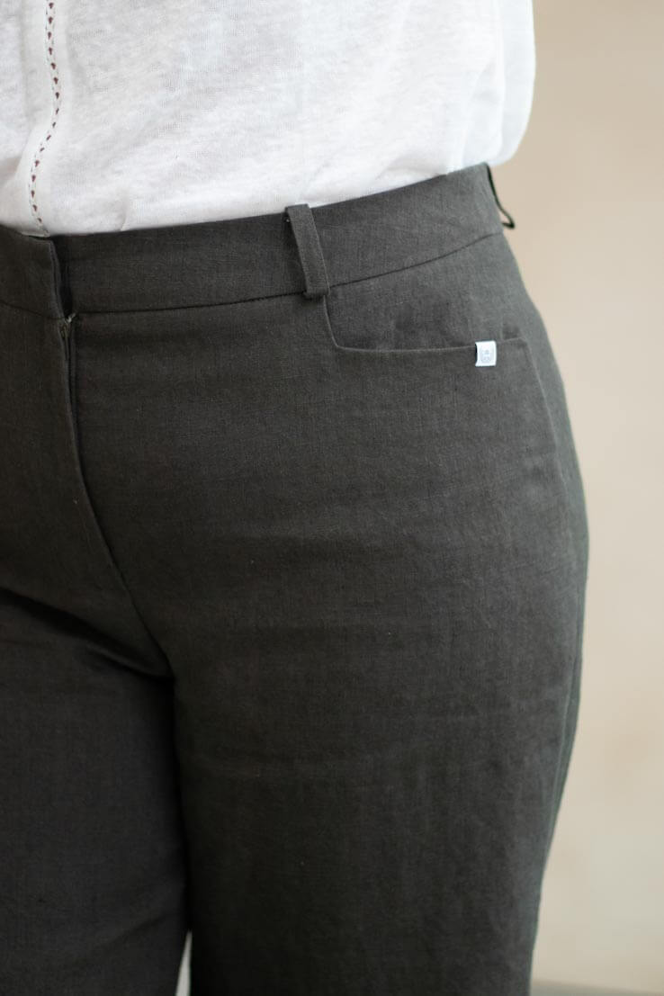 Pantalon large en lin made in france - Pantalon ample en lin kaki - C.Bergamia - 2