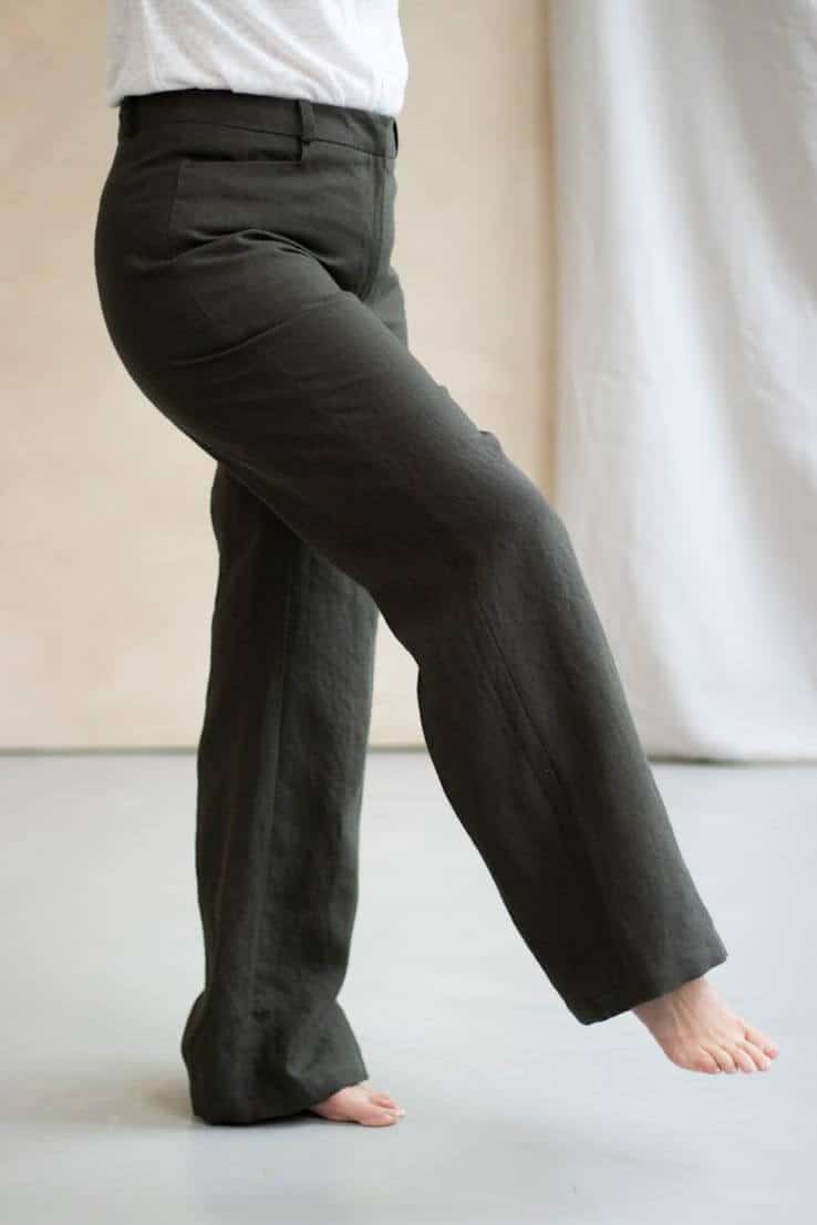 Pantalon large en lin made in france - Pantalon ample en lin kaki - C.Bergamia - 4