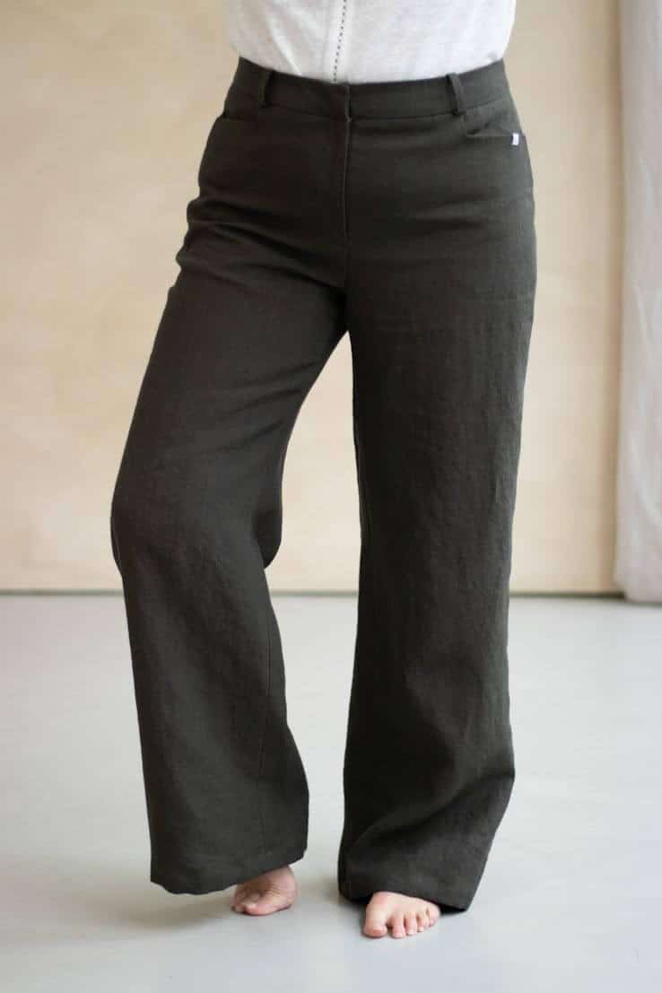 Pantalon large en lin made in france - Pantalon ample en lin kaki - C.Bergamia - 5