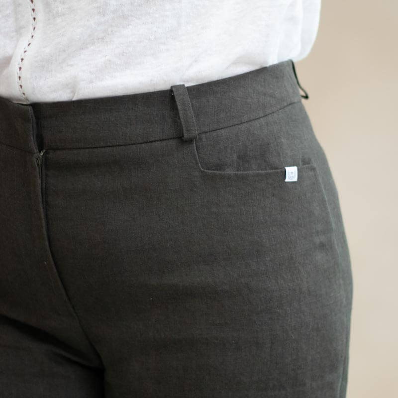 Pantalon large en lin made in france - Pantalon lin vert kaki femme - C.Bergamia - 1 (1)
