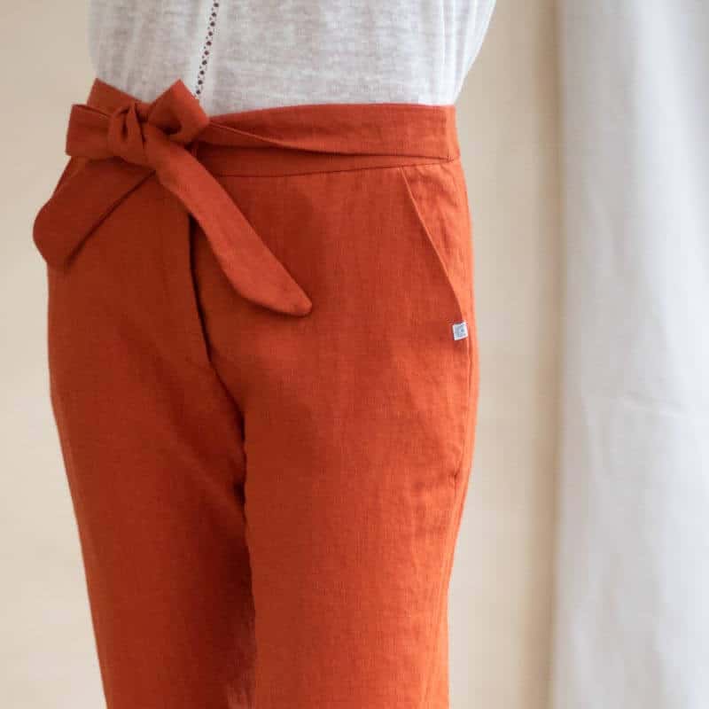 Pantalon avec noeud en lin orange - Pantalon en lin made in France - C.Bergamia - 1 (1)