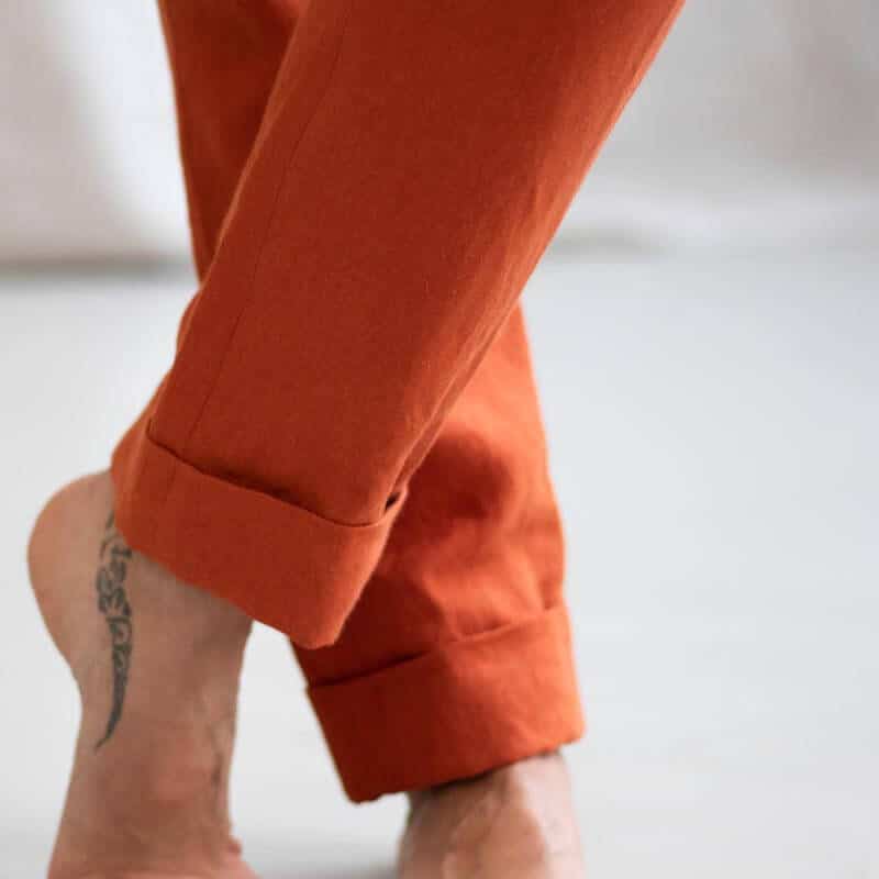 Pantalon avec noeud en lin orange - Pantalon en lin made in France - C.Bergamia - 2 (1)