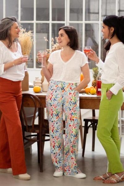 Pantalon en lin coloré - Motif Palette Bleu Tango - Pantalon large lin couleur - 3 (1)