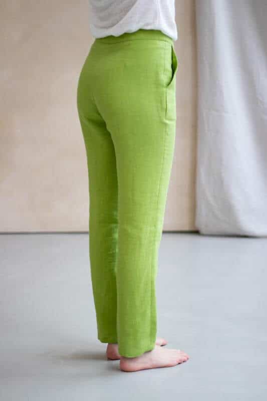 Pantalon slim en lin - L'Elégant fabriqué en France - Lin vert pomme - Lin coloré - 3 (1)