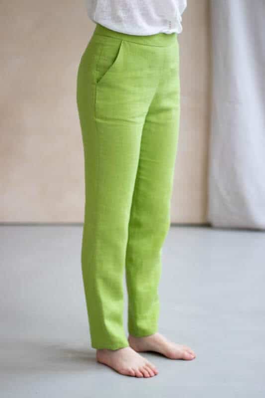 Pantalon slim en lin - L'Elégant fabriqué en France - Lin vert pomme - Lin coloré - 4 (1)