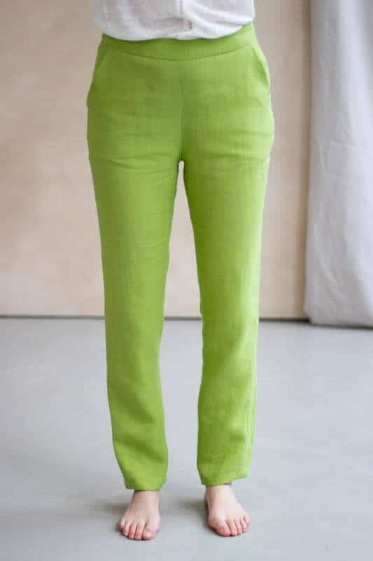 Pantalon slim en lin - L'Elégant fabriqué en France - Lin vert pomme - Lin coloré - 5 (1)