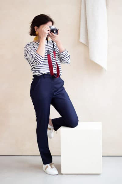 Pantalon de bureau femme bleu marine - Pantalon flanelle légère femme made in France - 3 (1)