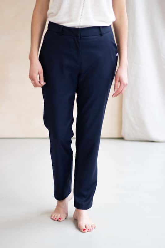Pantalon de bureau femme bleu marine - Pantalon flanelle légère femme made in France - 4 (1)
