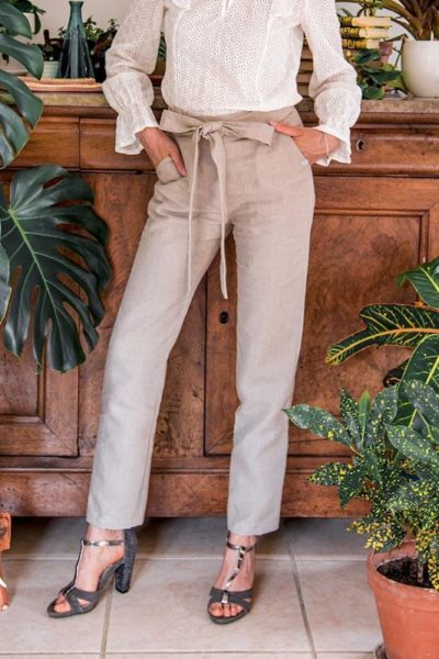 Pantalon en lin beige - Pantalon slim en lin naturel - Pantalon femme made in france - C.Bergamia 1