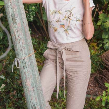 Pantalon en lin beige - zoom (1)